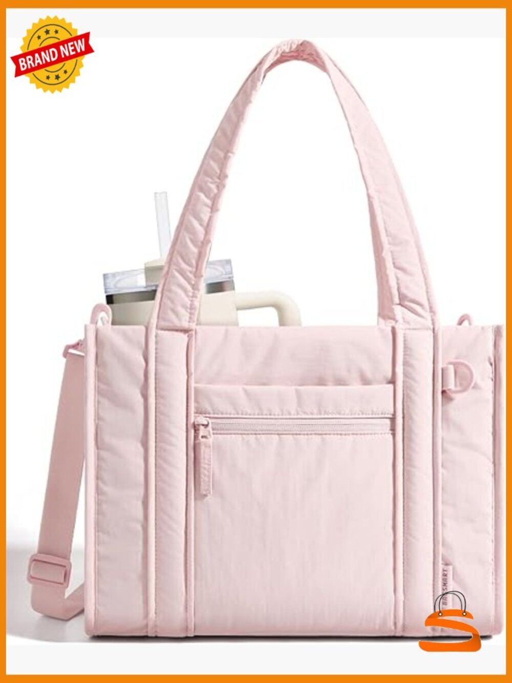 Quilted Puffer Tote Bag with Crossbody Strap, 14L Laptop Compatible